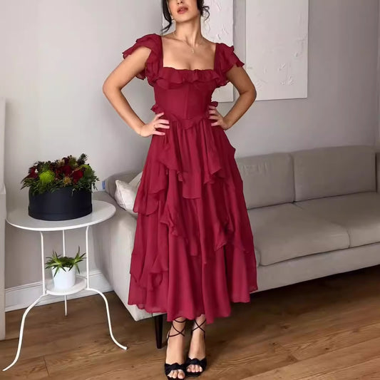 Summer Ruffled Backless Maxi Dress