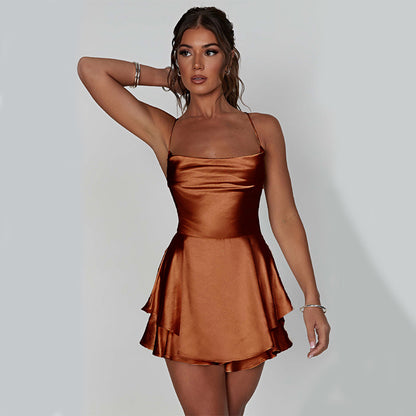 Women's Satin Backless Mini Dress
