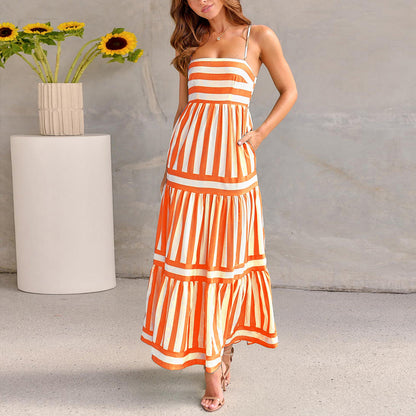 Women's Striped Maxi Dress with Pockets