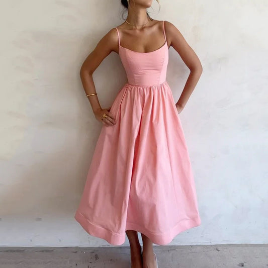 Women’s Solid Color Suspender Dress