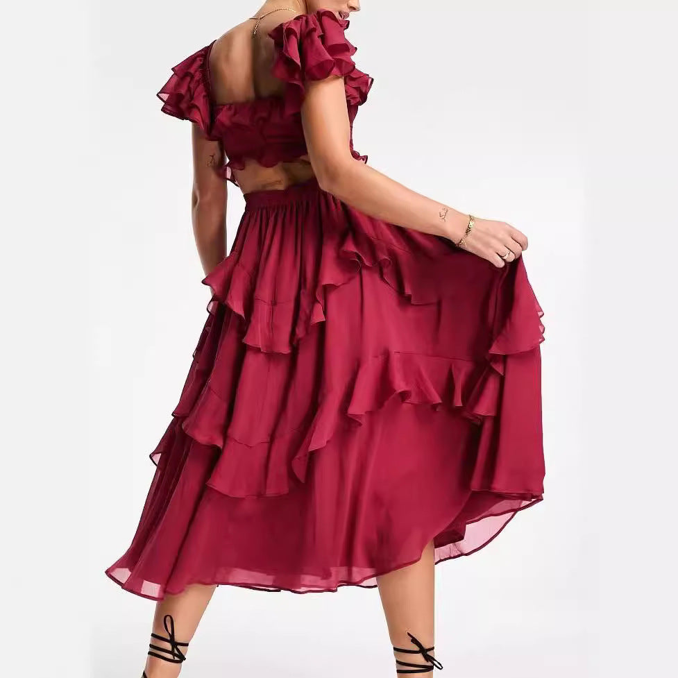 Summer Ruffled Backless Maxi Dress