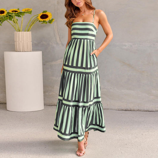 Women's Striped Maxi Dress with Pockets