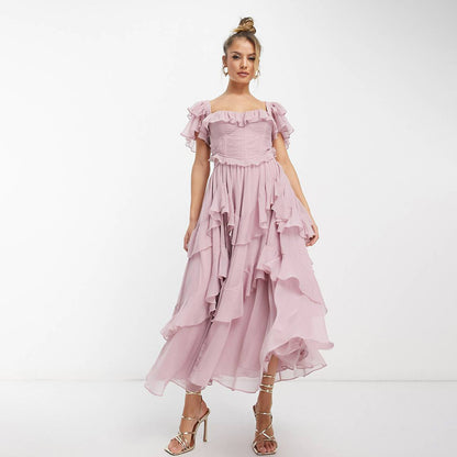Summer Ruffled Backless Maxi Dress